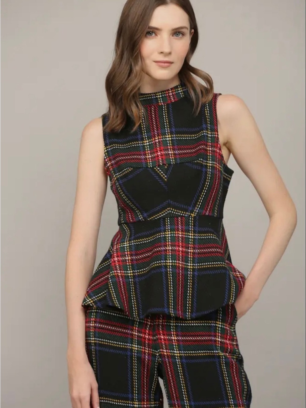 Fate Black Plaid Sleeveless Peplum Camisole